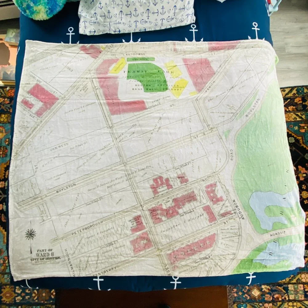 NEW without TAGS PLUSH Blanket with Vintage Map of Fenway Park
